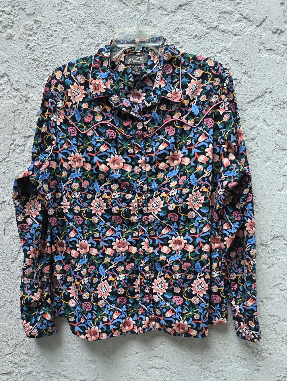 Wrangler Black Flowered Botanical Print Western Style Snap Shirt Size XXL